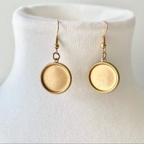 Gold Circle Pendant Earrings - Picture 5 of 11